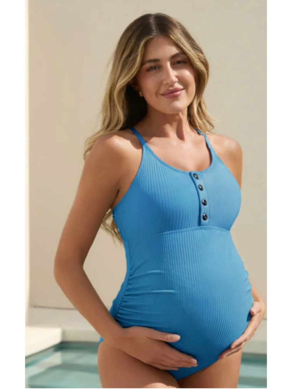 Women's Summer Mae Blue White Floral Maternity One Piece Swimsuit XL